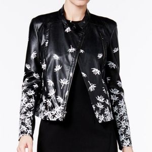 Printed Faux-Leather Moto Jacket